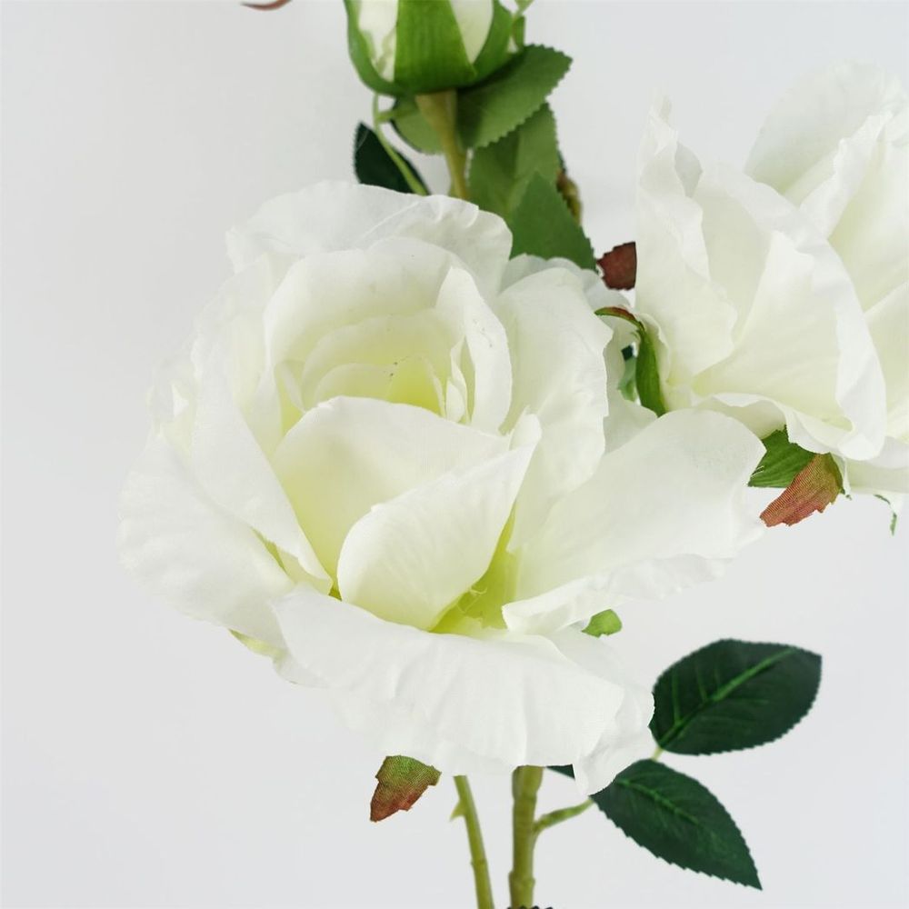 Pack of 6 x 80cm Artificial White Rose Stems - 18 Flowers