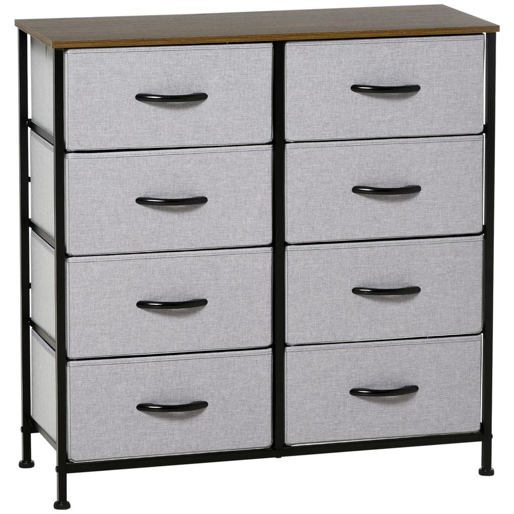 8-Drawer Fabric Chest of Drawers with Wooden Top for Closet and Hallway in Grey