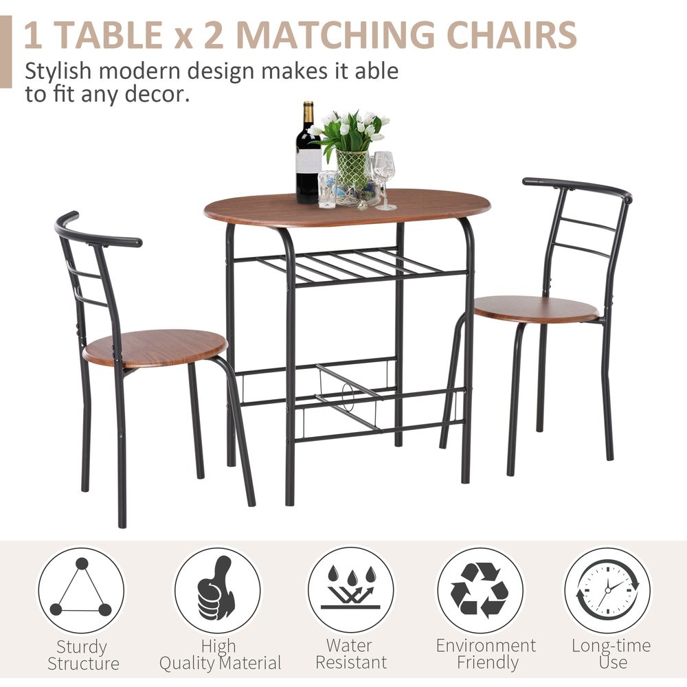 MDF 2-Seater Bar Stool and Table Set with Bottle Storage Shelf, Wood Tone