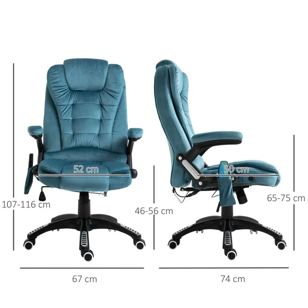 Blue Executive Reclining Chair with Heating and Massage Points, Complete with Relaxing Headrest
