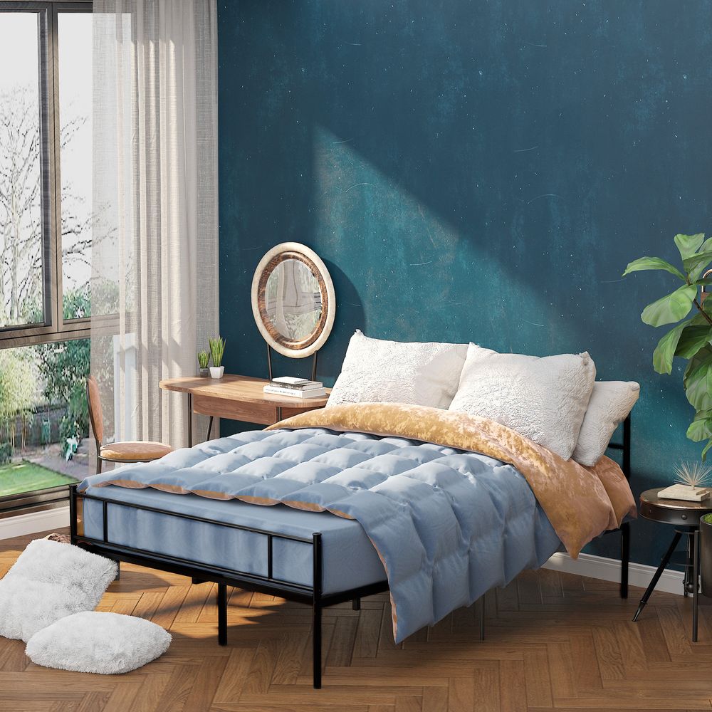 Double Metal Bed Frame with Headboard, Footboard, and Underbed Storage for Practical Living