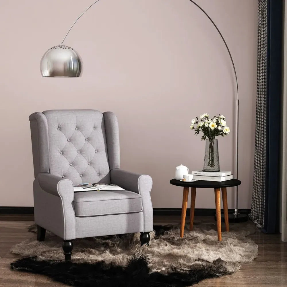 Grey Retro Wingback Accent Chair with Wooden Frame, Ideal for Living Room Styling