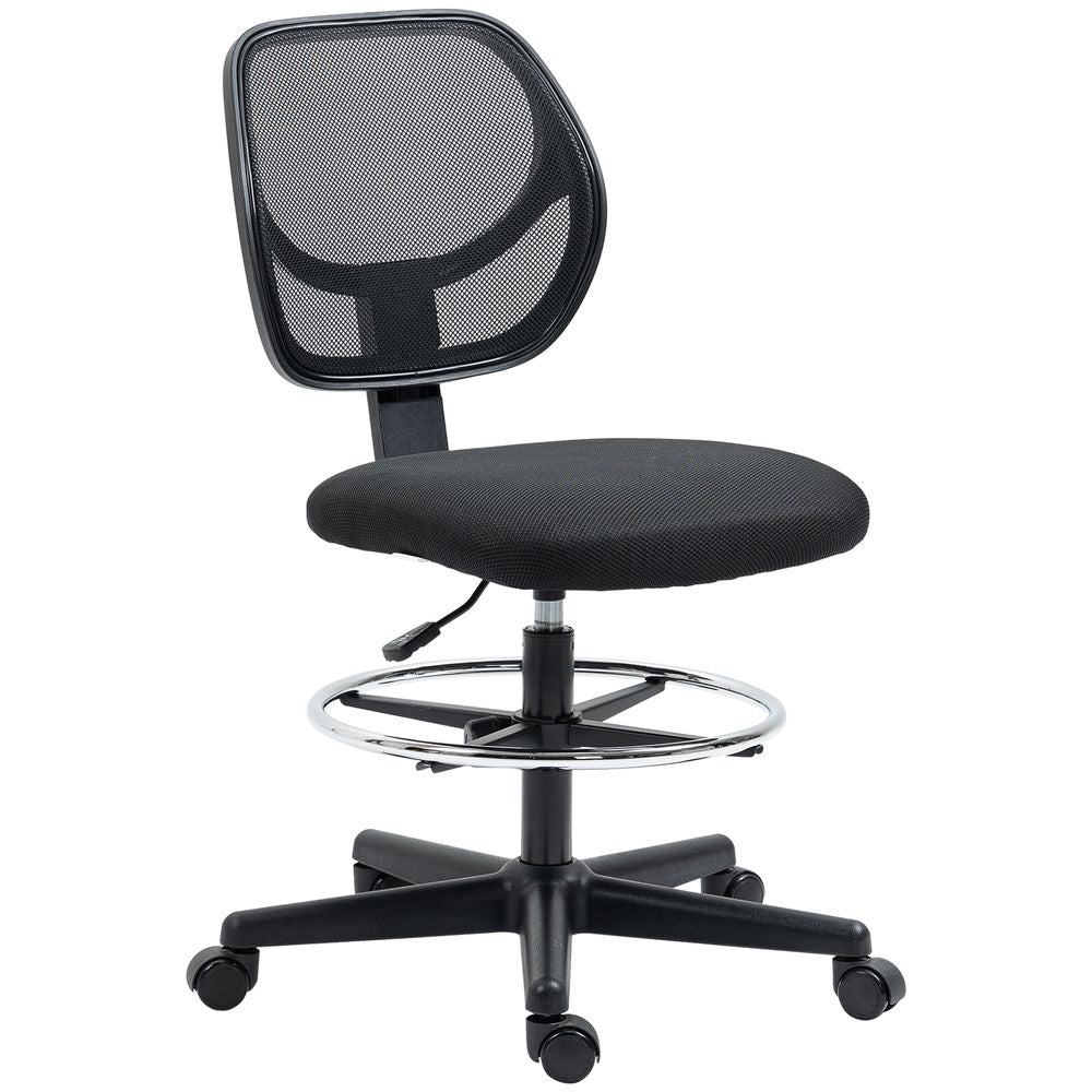 Black Draughtsman Chair with Adjustable Footrest Ring, Ideal for Office and Studio Use