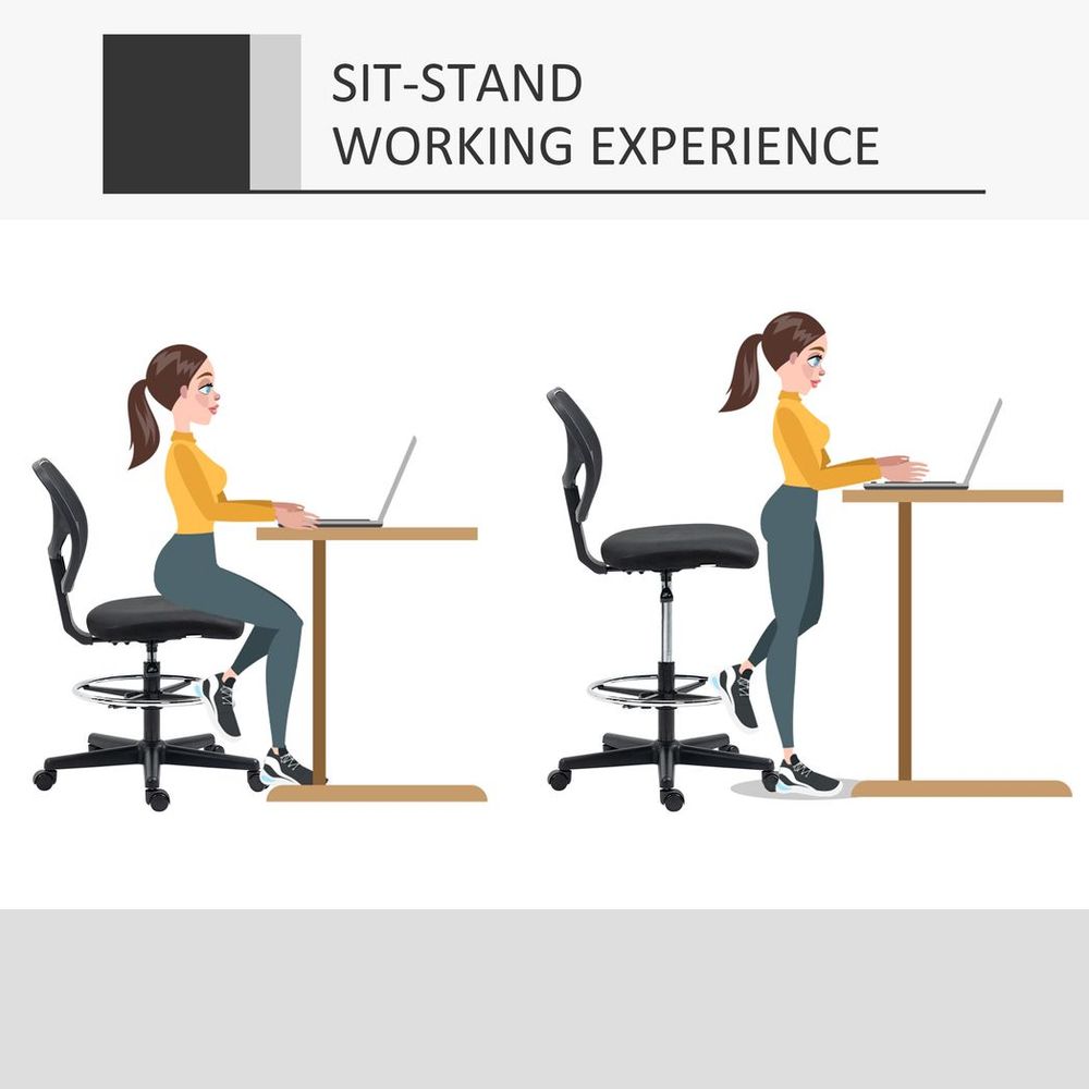 Black Draughtsman Chair with Adjustable Footrest Ring, Ideal for Office and Studio Use