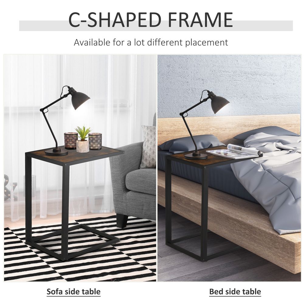 Brown Steel Frame C-Shaped Side Table, Modern and Functional