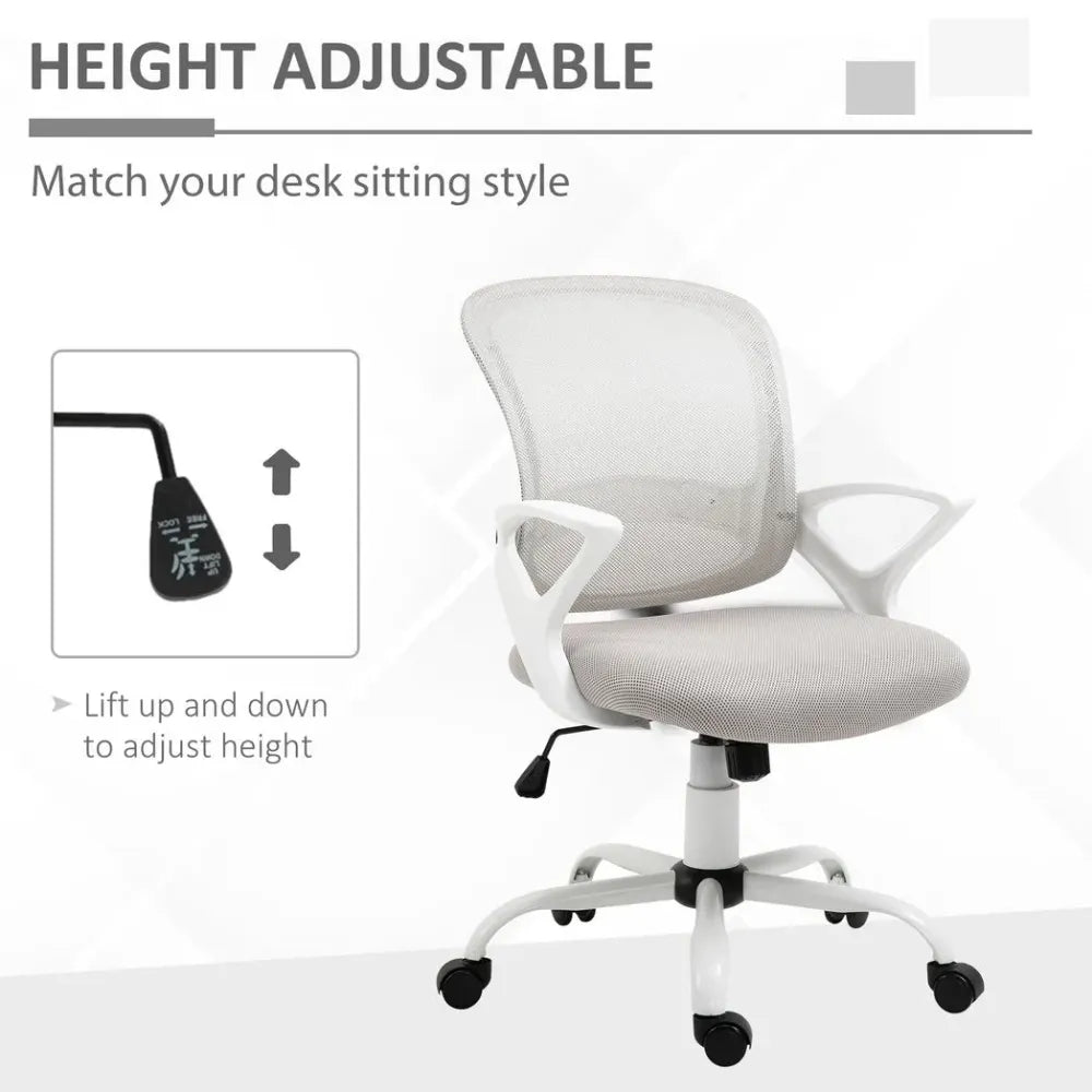 Grey Mesh Home Office Swivel Chair with Lumbar Support and Adjustable Armrests