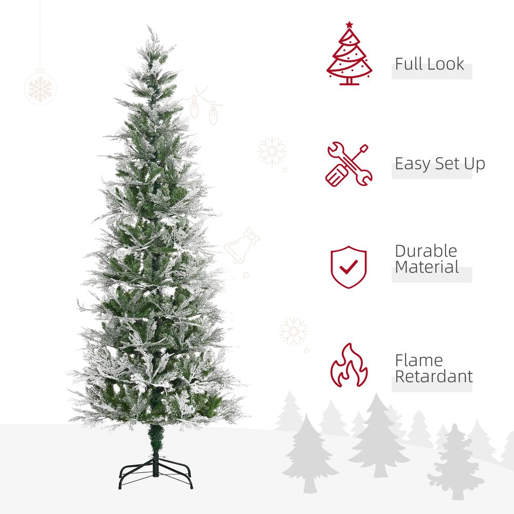 7FT Snow Flocked Artificial Christmas Tree with Pencil Shape for Holiday Elegance