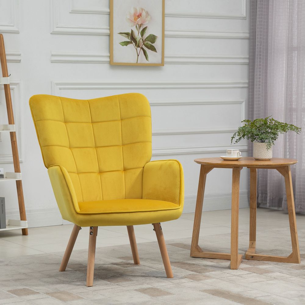 Yellow Velvet-Touch Tufted Wingback Accent Chair for Contemporary Decor