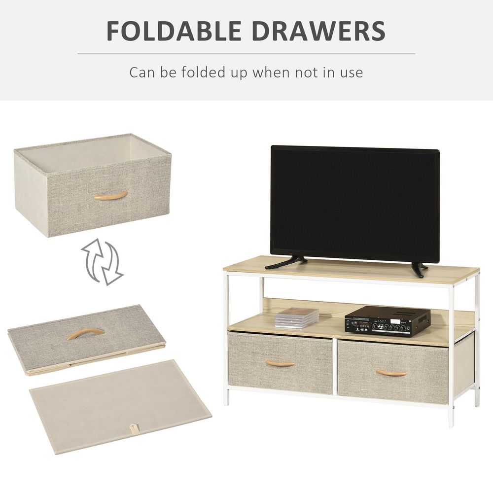 Maple-Coloured TV Cabinet with 2 Foldable Linen Drawers for Stylish Storage