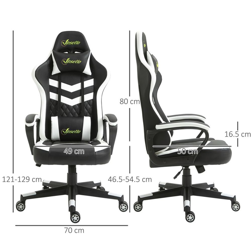 Black and White Gaming Chair with Lumbar Support for Optimal Office Comfort