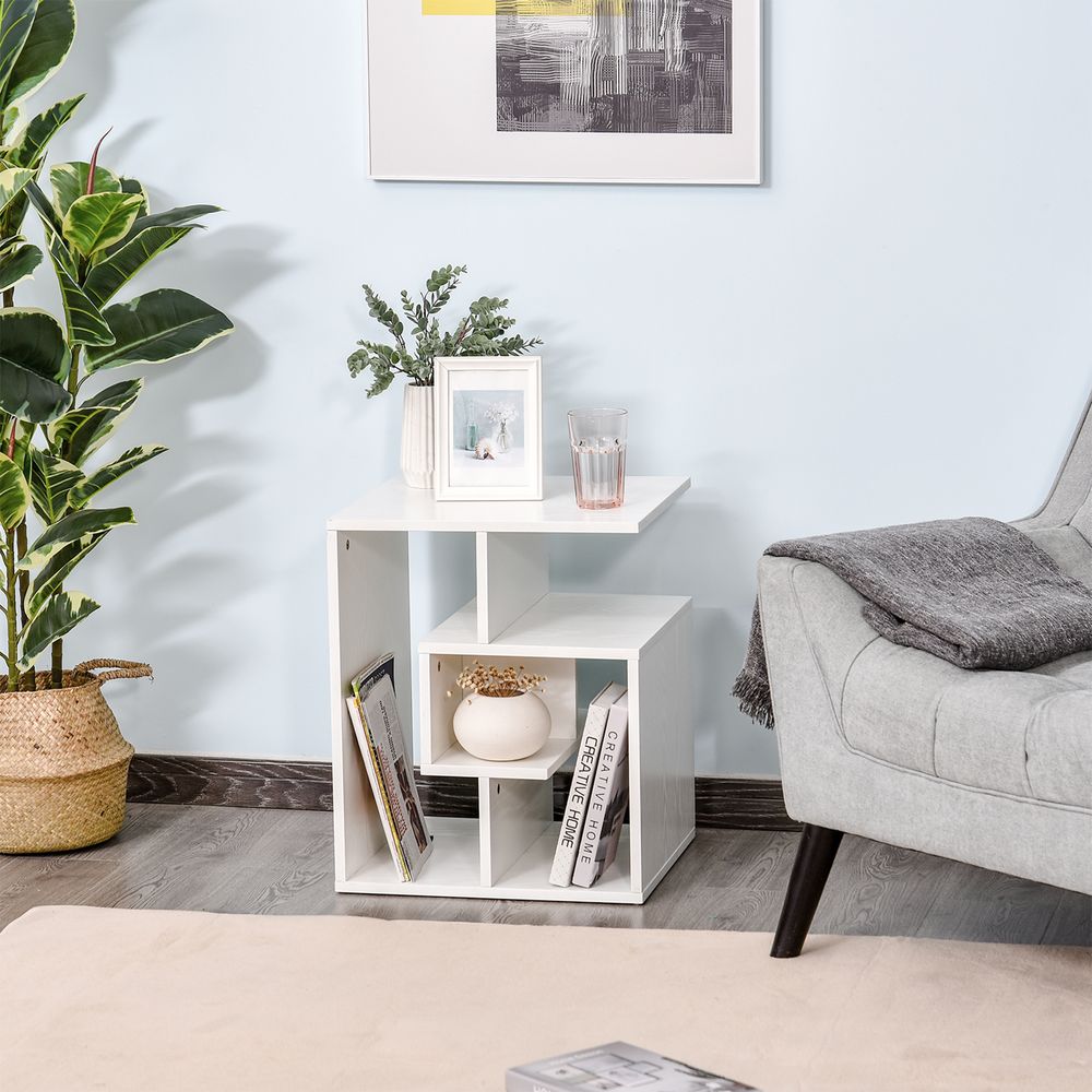 3-Tier Side End Table with Open Shelves for Coffee, Books, and Magazines