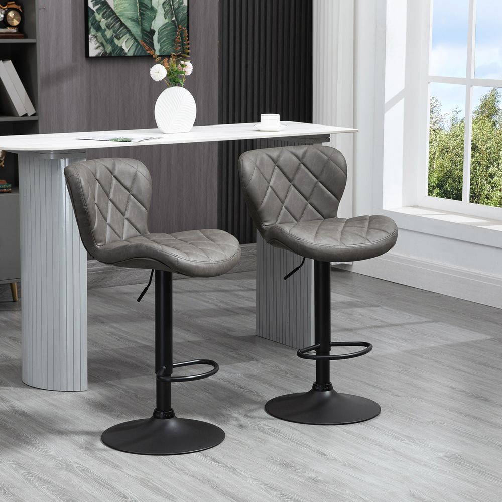 Set of 2 Adjustable Height Swivel Bar Stools in Dark Grey