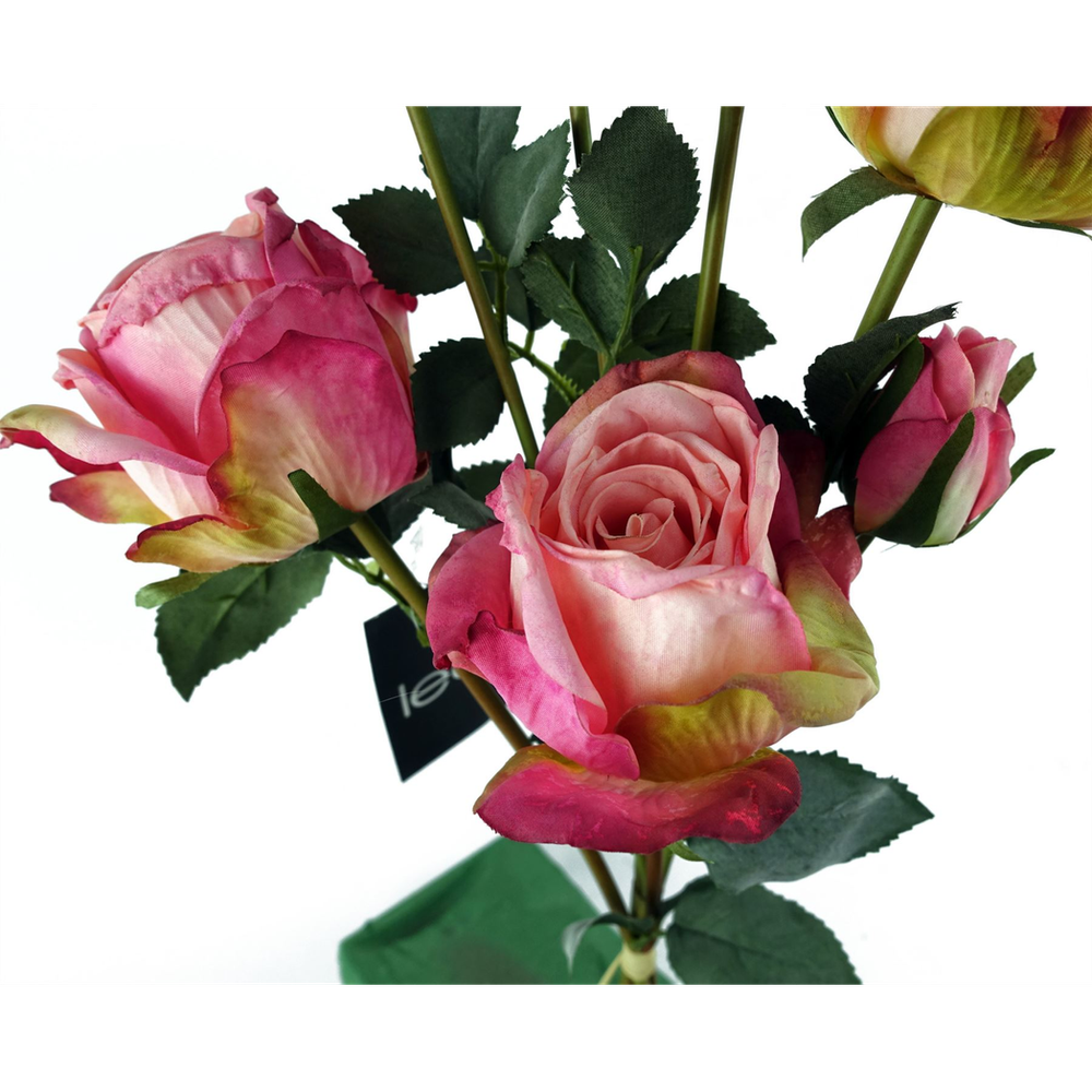 60cm Pink Artificial Rose Spray - 4 Flowers, 3 Buds