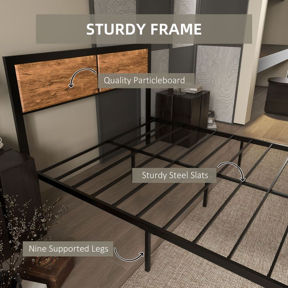 Brown Steel Bed Frame with Headboard, Double Size 147 x 197cm for Stylish Bedroom Setup