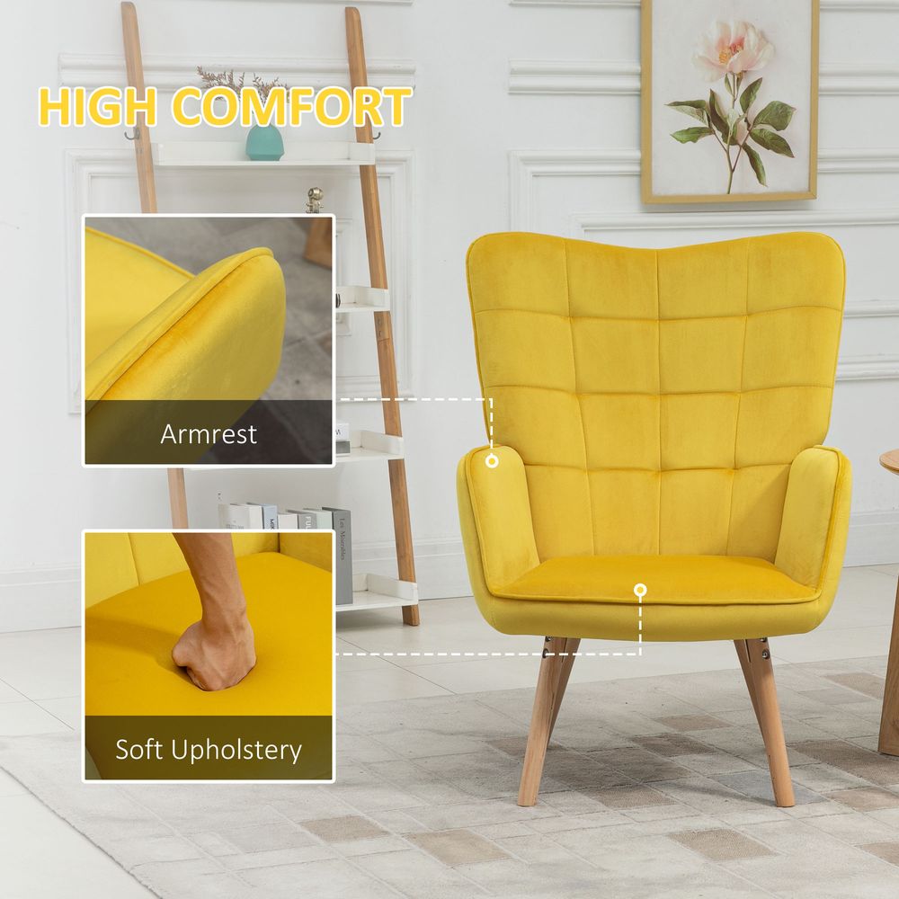 Yellow Velvet-Touch Tufted Wingback Accent Chair for Contemporary Decor