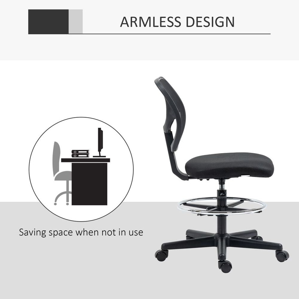 Black Draughtsman Chair with Adjustable Footrest Ring, Ideal for Office and Studio Use