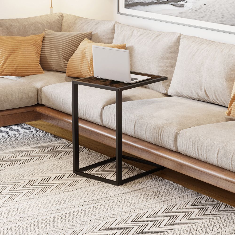 Brown Steel Frame C-Shaped Side Table, Modern and Functional