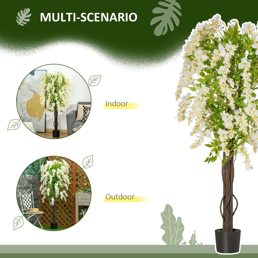 160cm Realistic Artificial White Wisteria Tree for Stunning Decorative Appeal