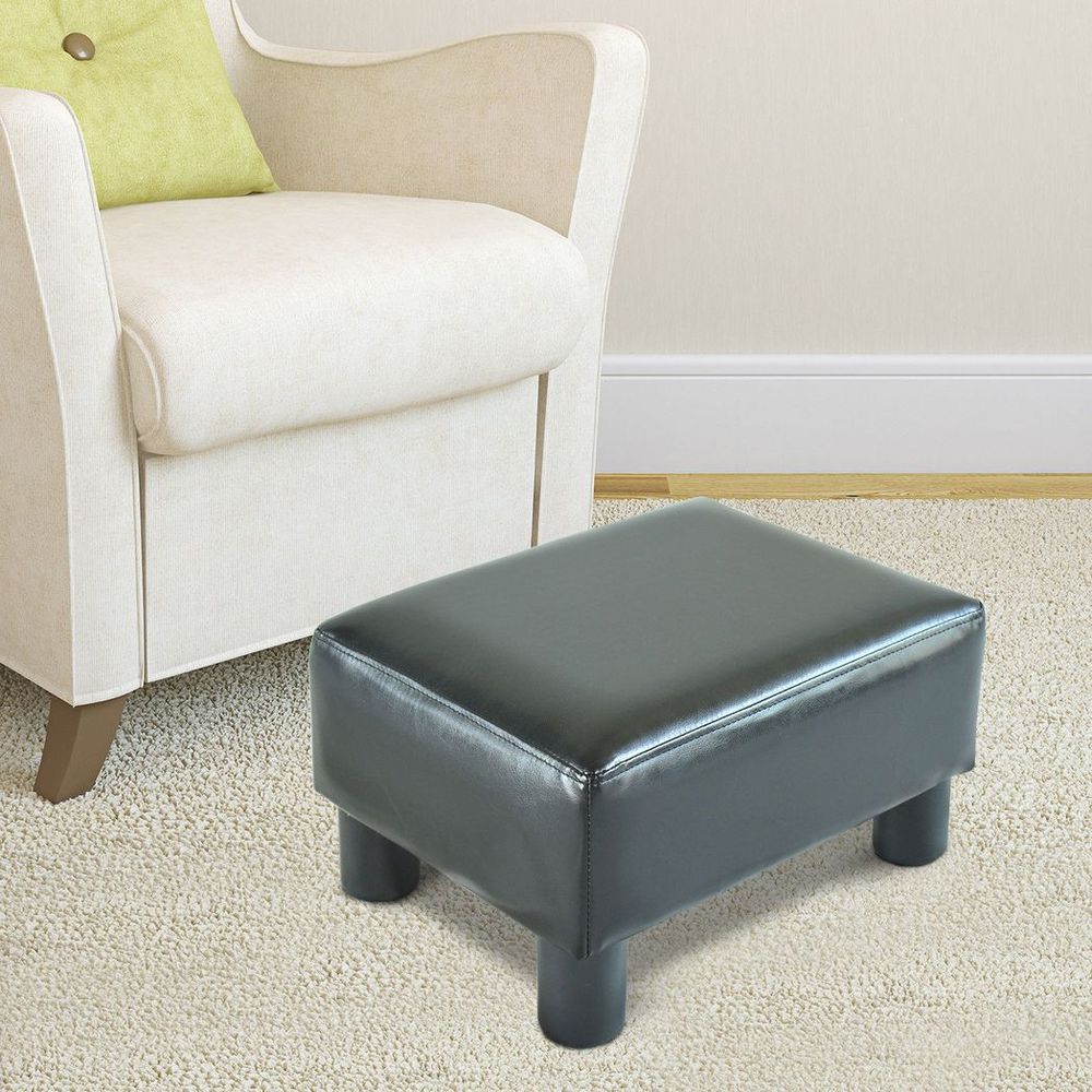 Small Black PU Leather Ottoman Footrest for Home Office or Chair Comfort