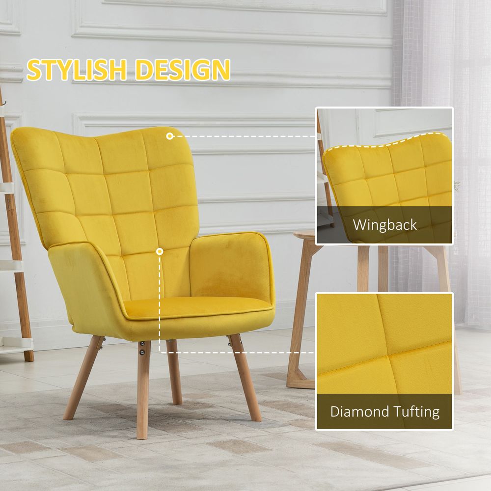 Yellow Velvet-Touch Tufted Wingback Accent Chair for Contemporary Decor