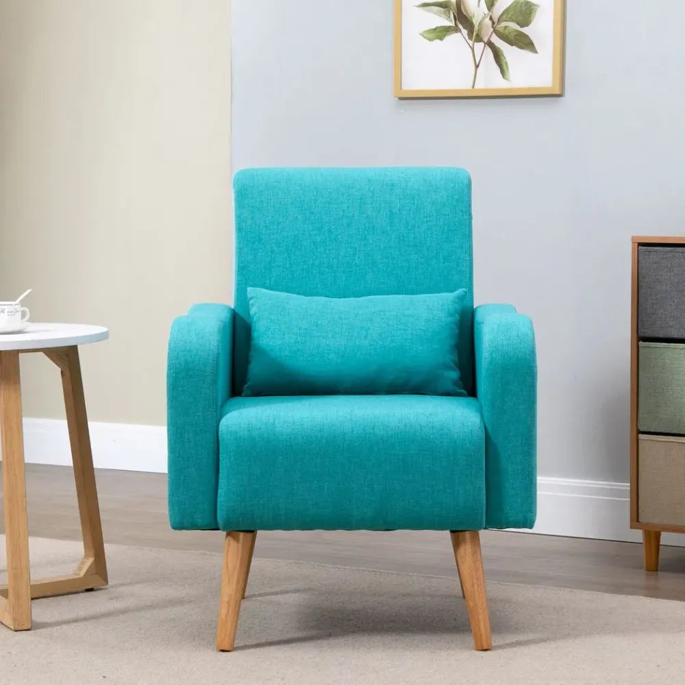 Nordic Armchair - Linen-Touch Sofa Chair with Cushioned Pillow, Wood Legs, Teal