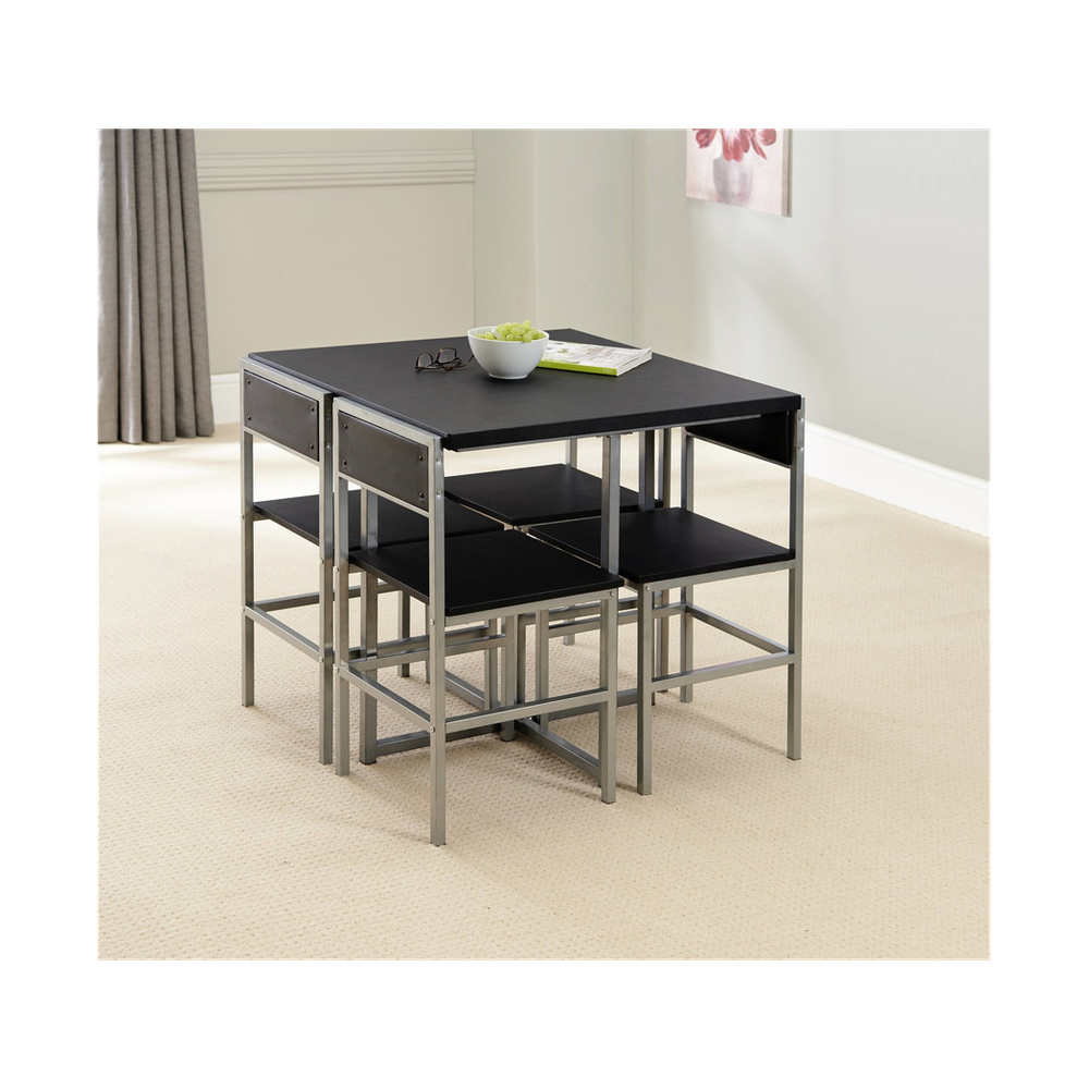 Black and Silver 4-Chair Dining Set for Contemporary Dining Experiences