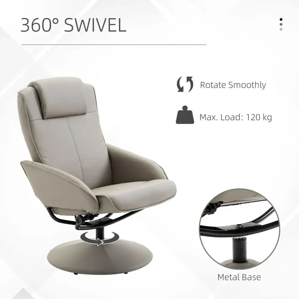 Adjustable 360° Swivel Recliner Leather Armchair with Footrest for Ultimate Comfort