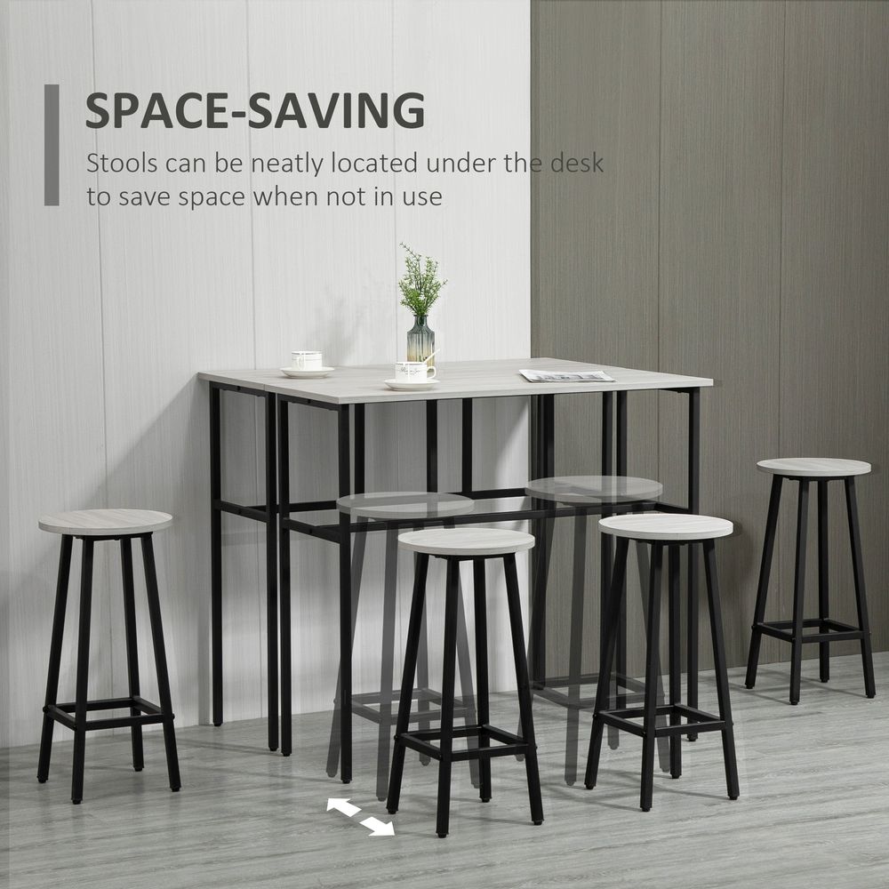 6-Piece Bar Table Set, 2 Breakfast Tables with 4 Stools,Grey