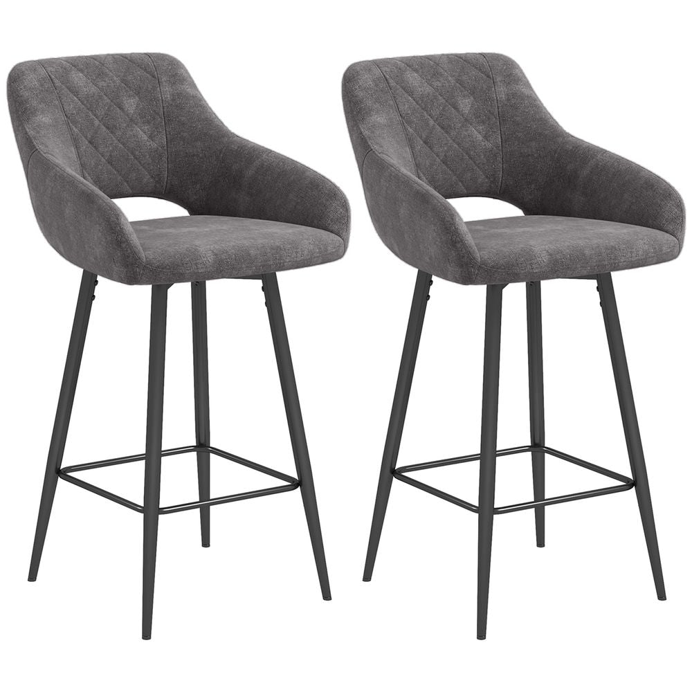 Set of 2 Velvet-Touch Fabric Counter Height Bar Chairs in Pink for Chic Dining