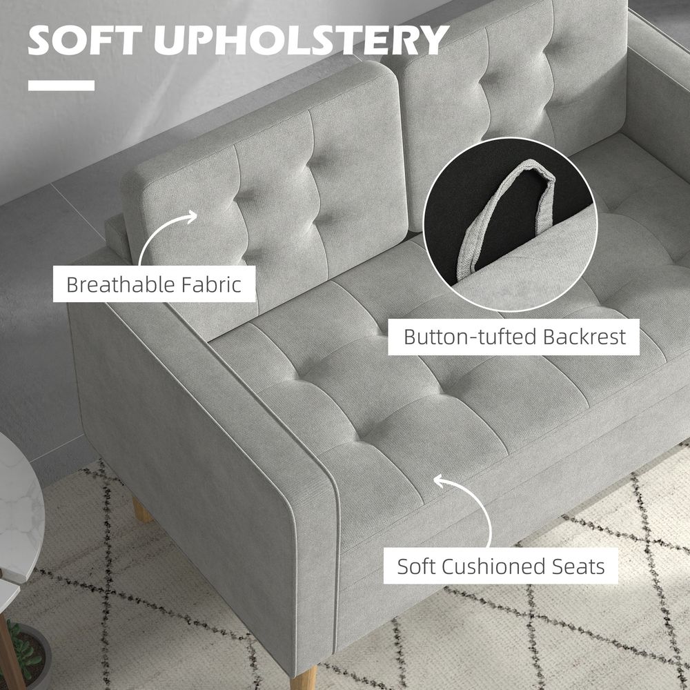 Modern 2-Seater Sofa with Storage - Compact Loveseat for Living Room, Grey