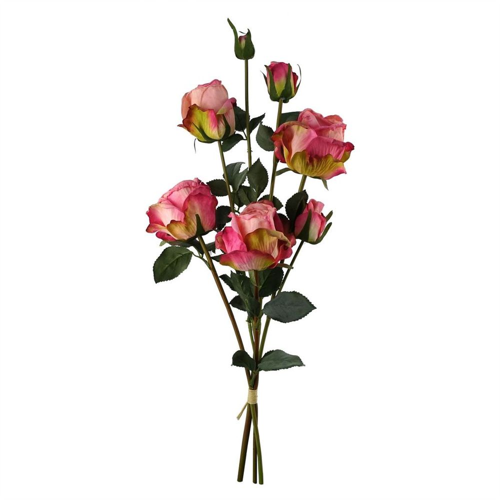 60cm Pink Artificial Rose Spray - 4 Flowers, 3 Buds
