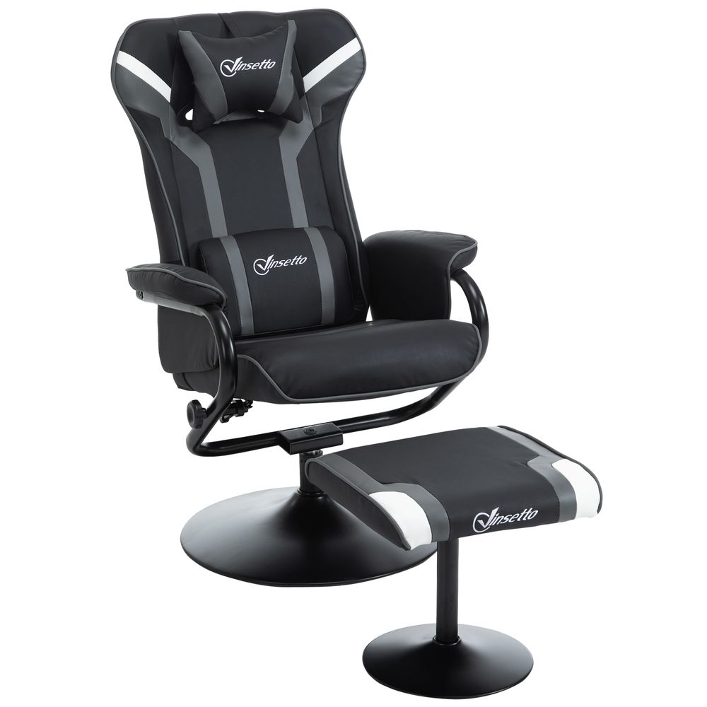 Deep Grey Racing Style Video Game Chair with Footrest Set and Pedestal Base