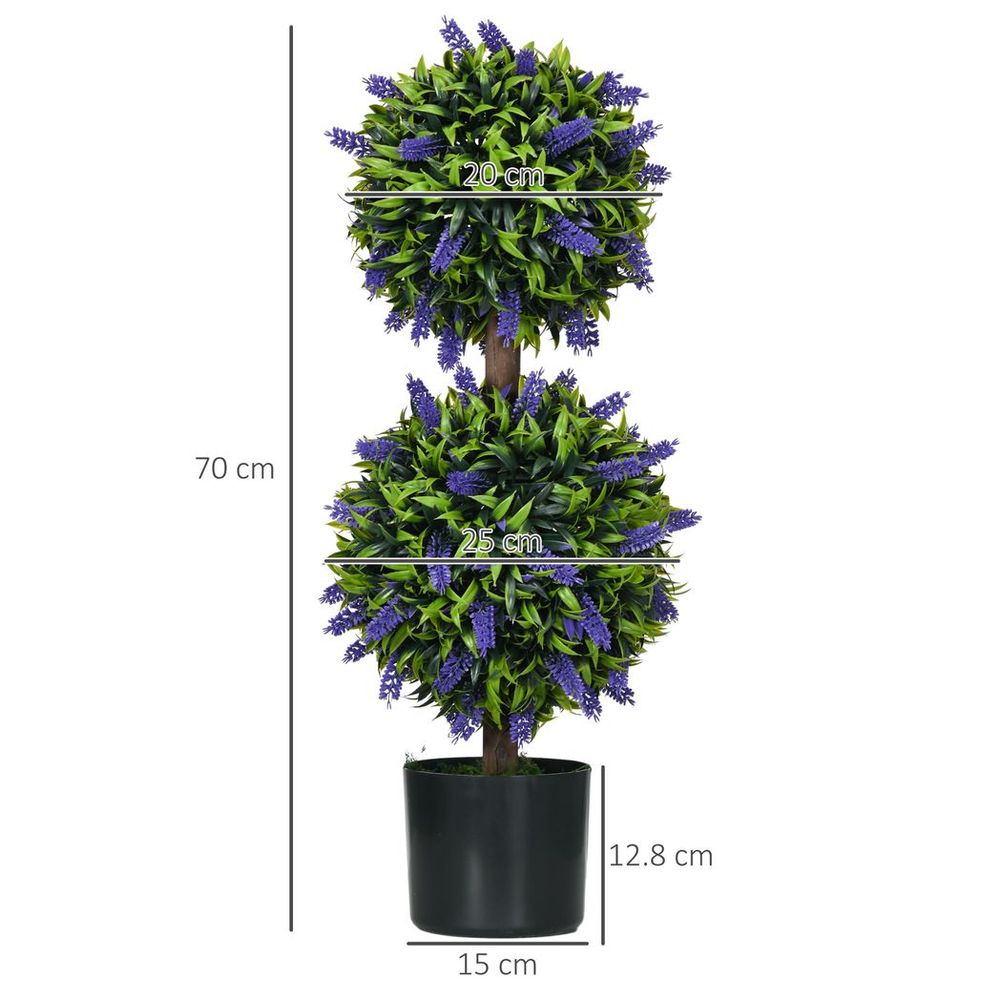 Set of 2 Potted 70cm Artificial Lavender Ball Trees for Beautiful Home Decor