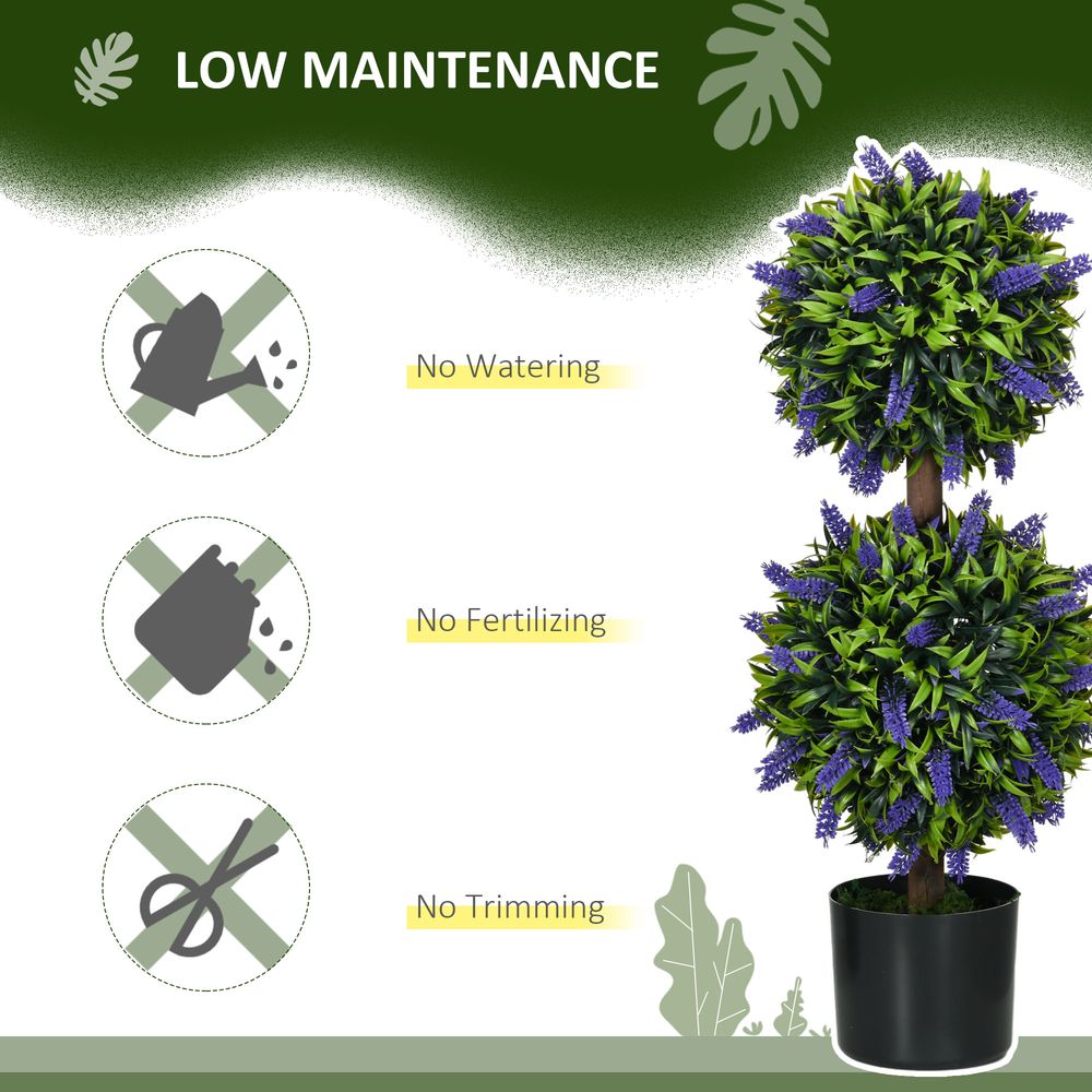 Set of 2 Potted 70cm Artificial Lavender Ball Trees for Beautiful Home Decor