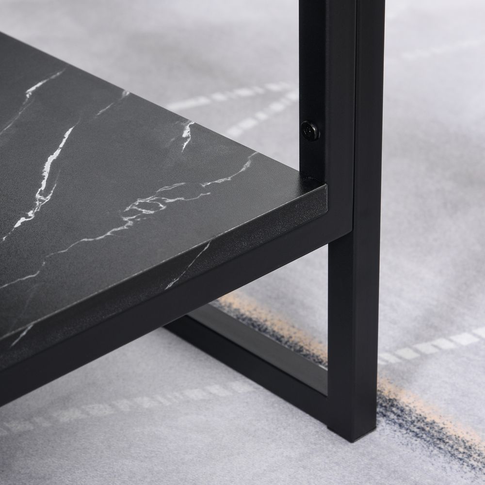 Two-Tier Laminate Marble Print Coffee Table with Metal Frame, Elegant Style