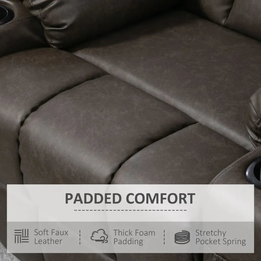 Brown PU Leather Manual Recliner Armchair for Comfortable Living Room Seating