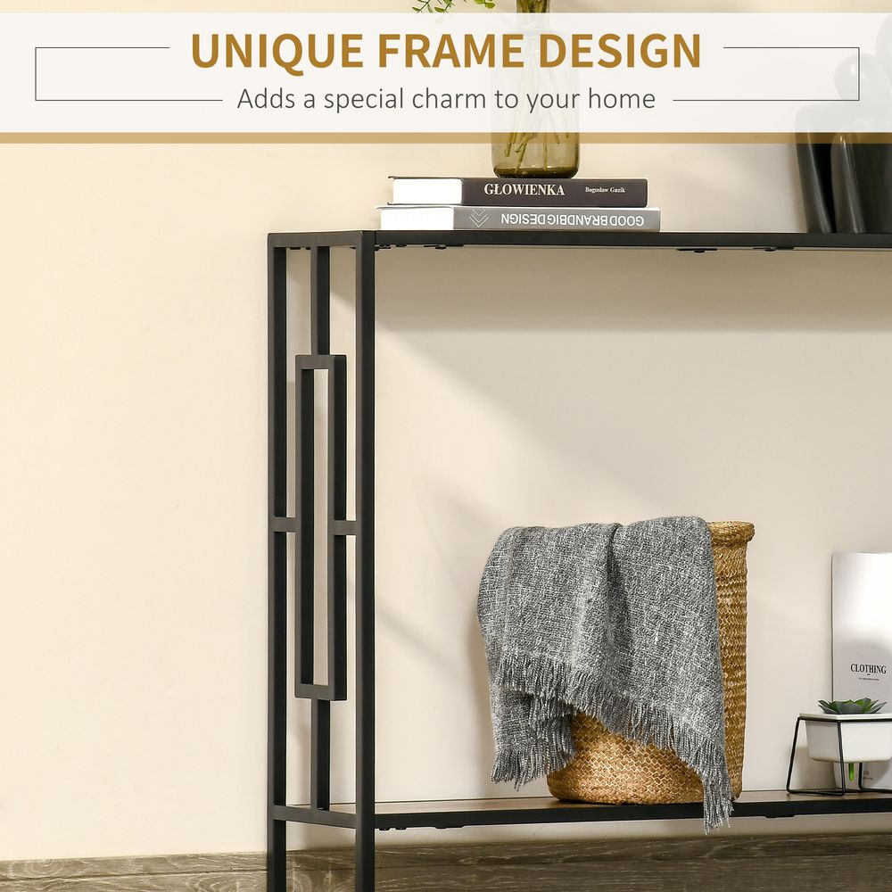 Rustic Brown and Black Industrial Console Table Desk with Metal Frame for Style