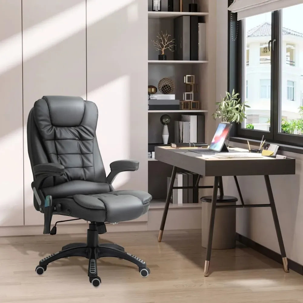 Black PU Leather Executive Office Chair with Massage and Heat Features for Luxurious Comfort