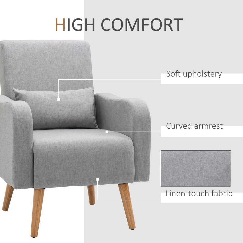 Nordic Leisure Lounge Accent Chair with Pillow, for Bedroom, Grey