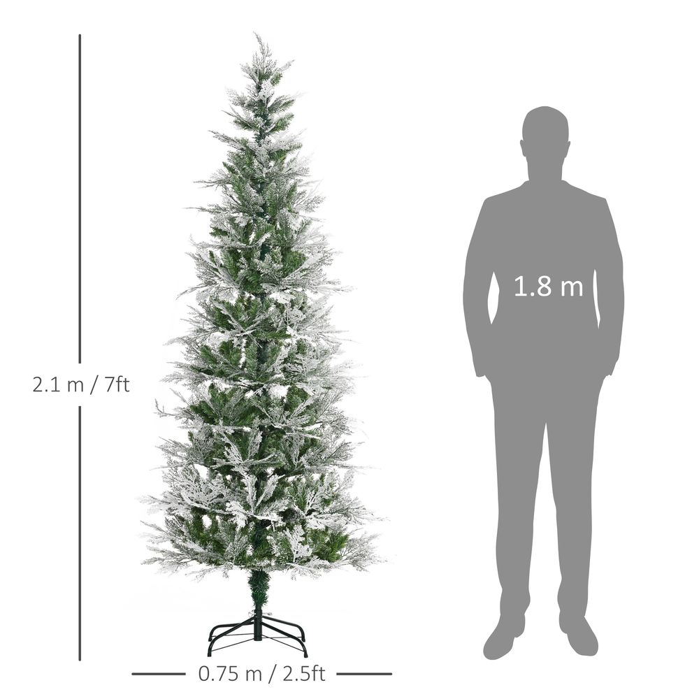 7FT Snow Flocked Artificial Christmas Tree with Pencil Shape for Holiday Elegance