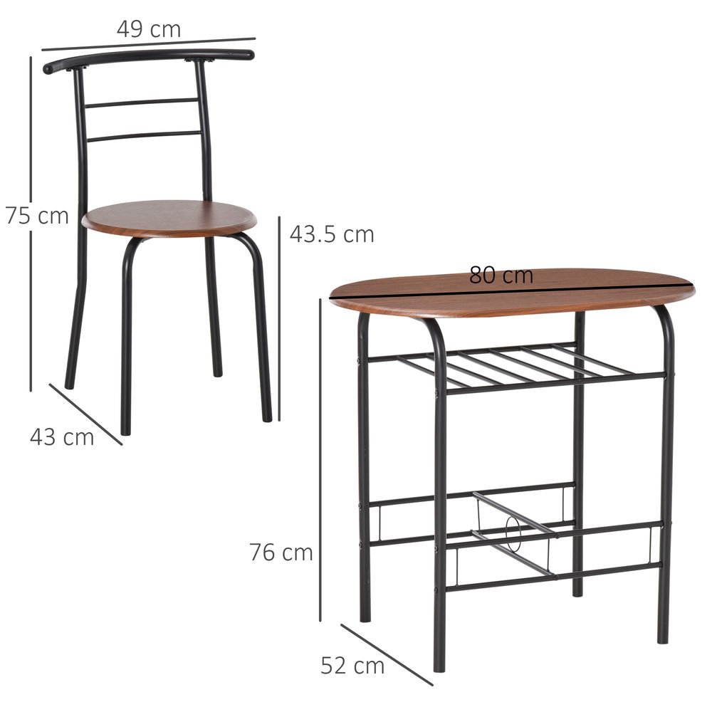 MDF 2-Seater Bar Stool and Table Set with Bottle Storage Shelf, Wood Tone