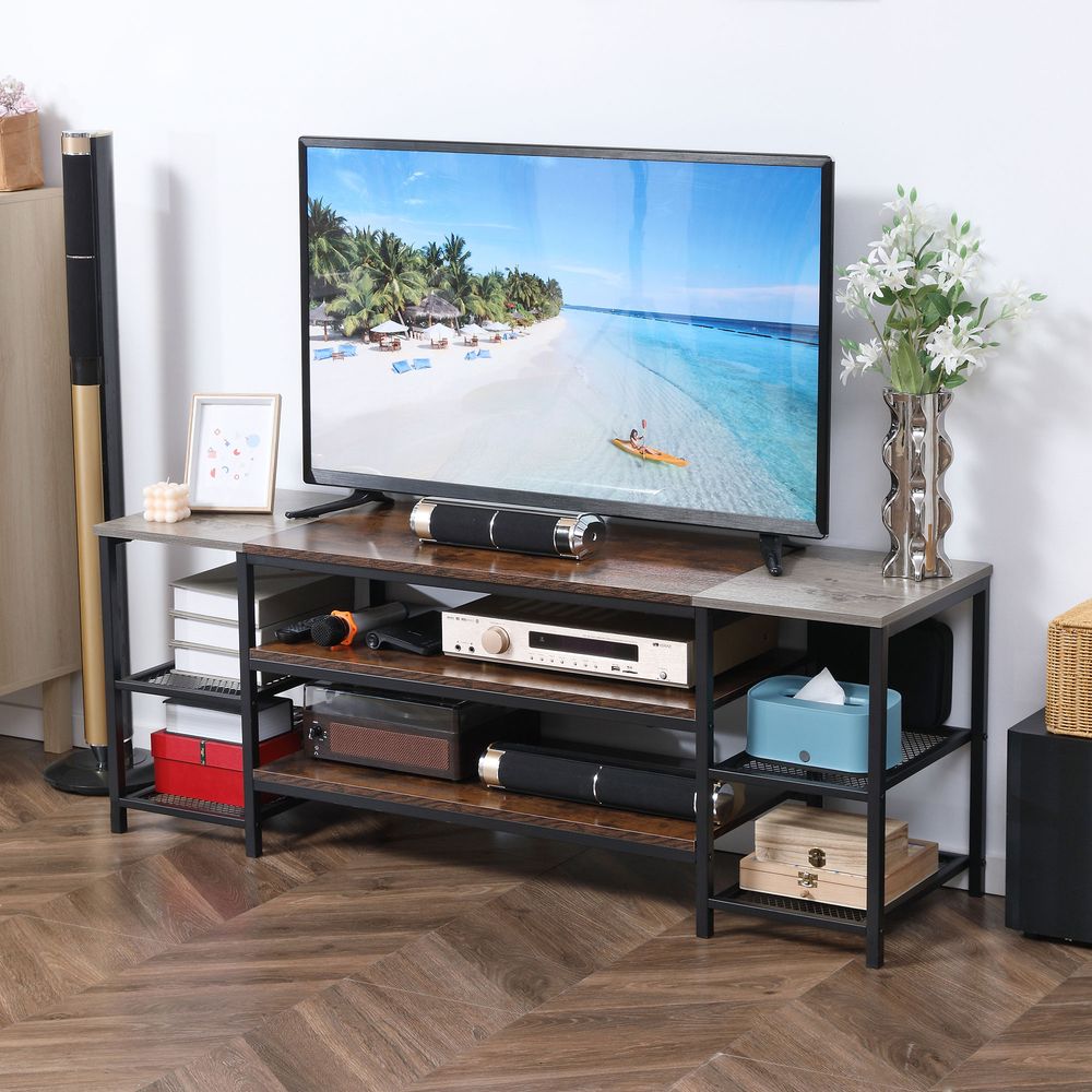 Brown & Grey TV Unit Cabinet for TVs up to 65 Inches with Shelves
