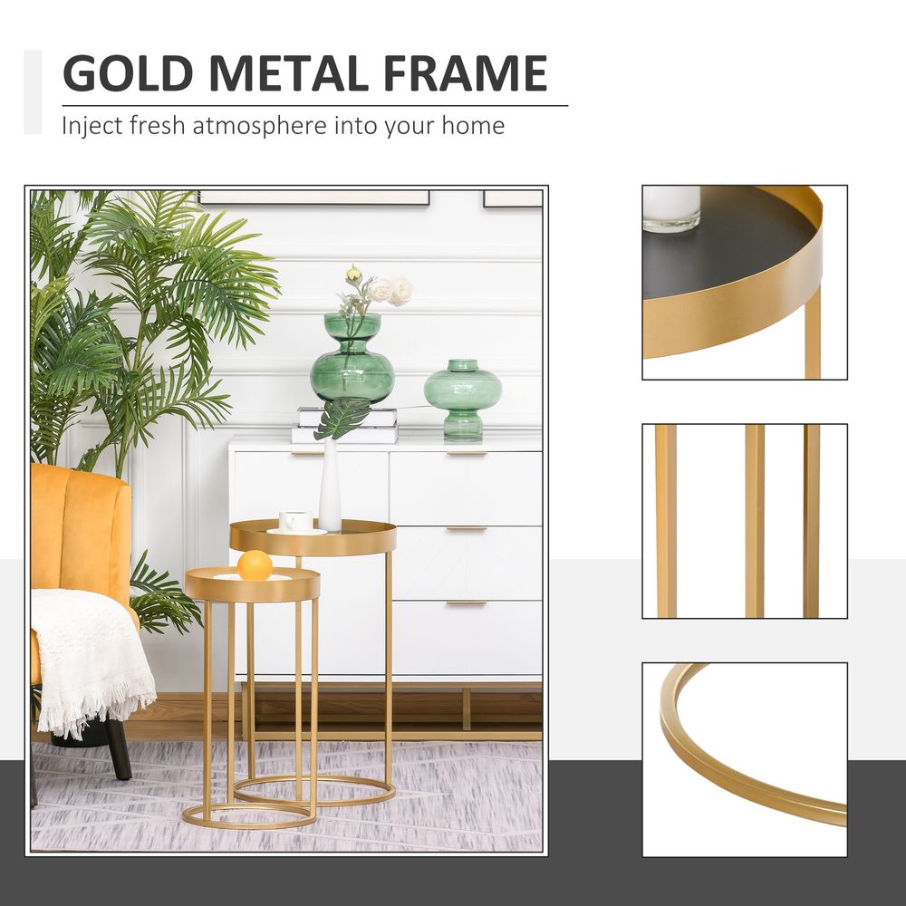 Set of 2 Modern Nesting Coffee Tables with Gold Finish for Home Office
