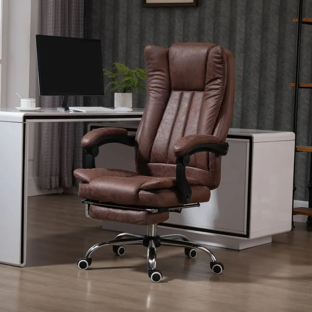 Brown Executive Office Chair with Swivel Function, Armrest, and Footrest for Maximum Comfort