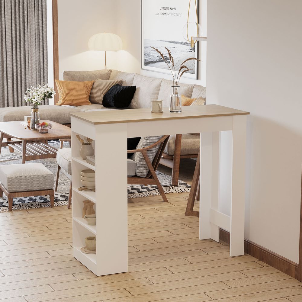 Bar Table and Coffee Table for Kitchen or Dining, with 4-Tier Shelf, Natural