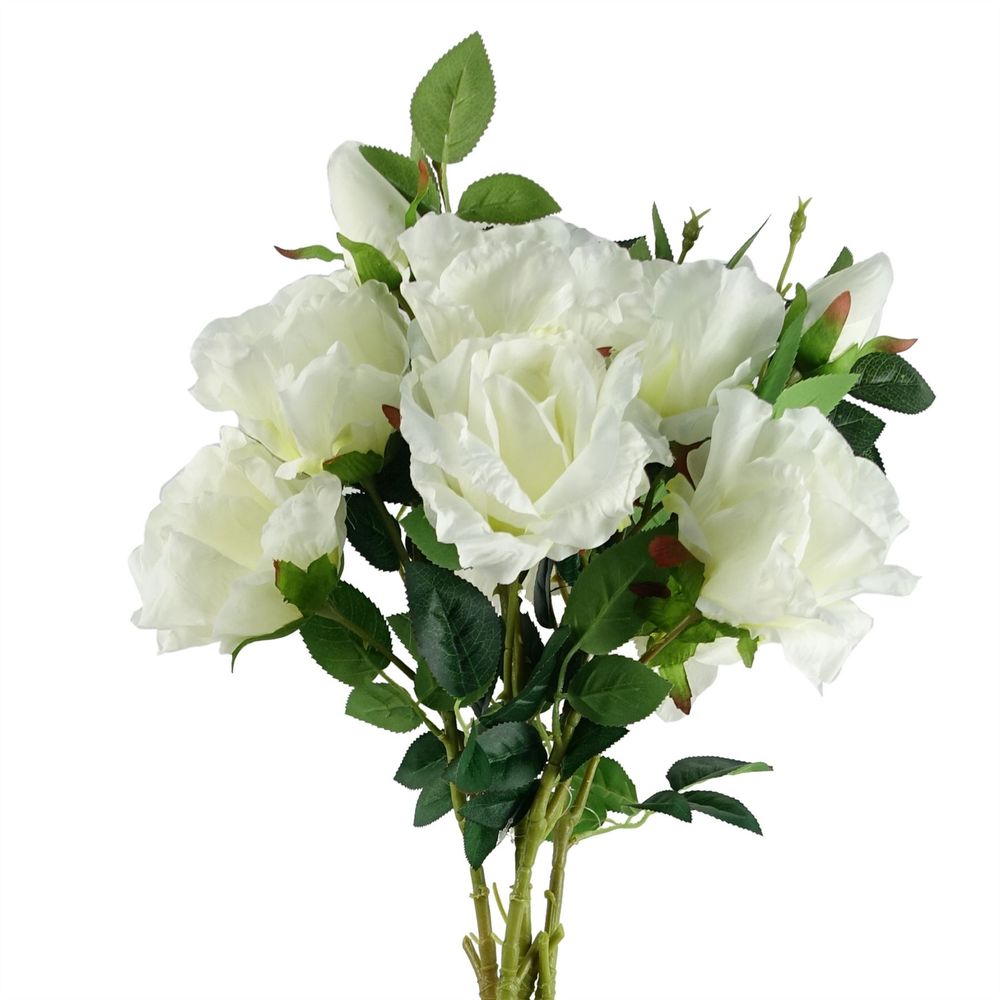 Pack of 6 x 80cm Artificial White Rose Stems - 18 Flowers