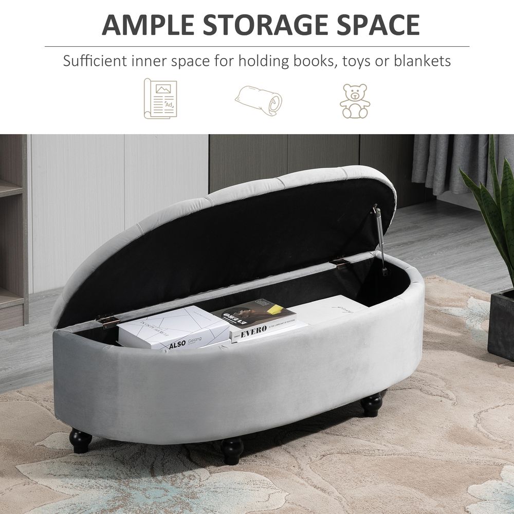 Tufted Semi-Circle Storage Ottoman Bench, Upholstered Accent Footrest for Decor