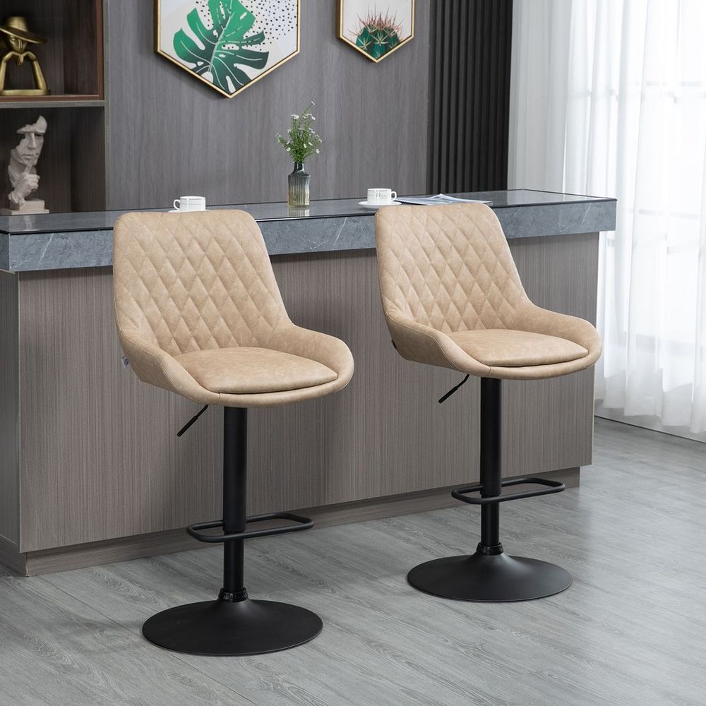 Bar Stools Set of 2, Adjustable Bar Chairs 360° Swivel for Kitchen Khaki