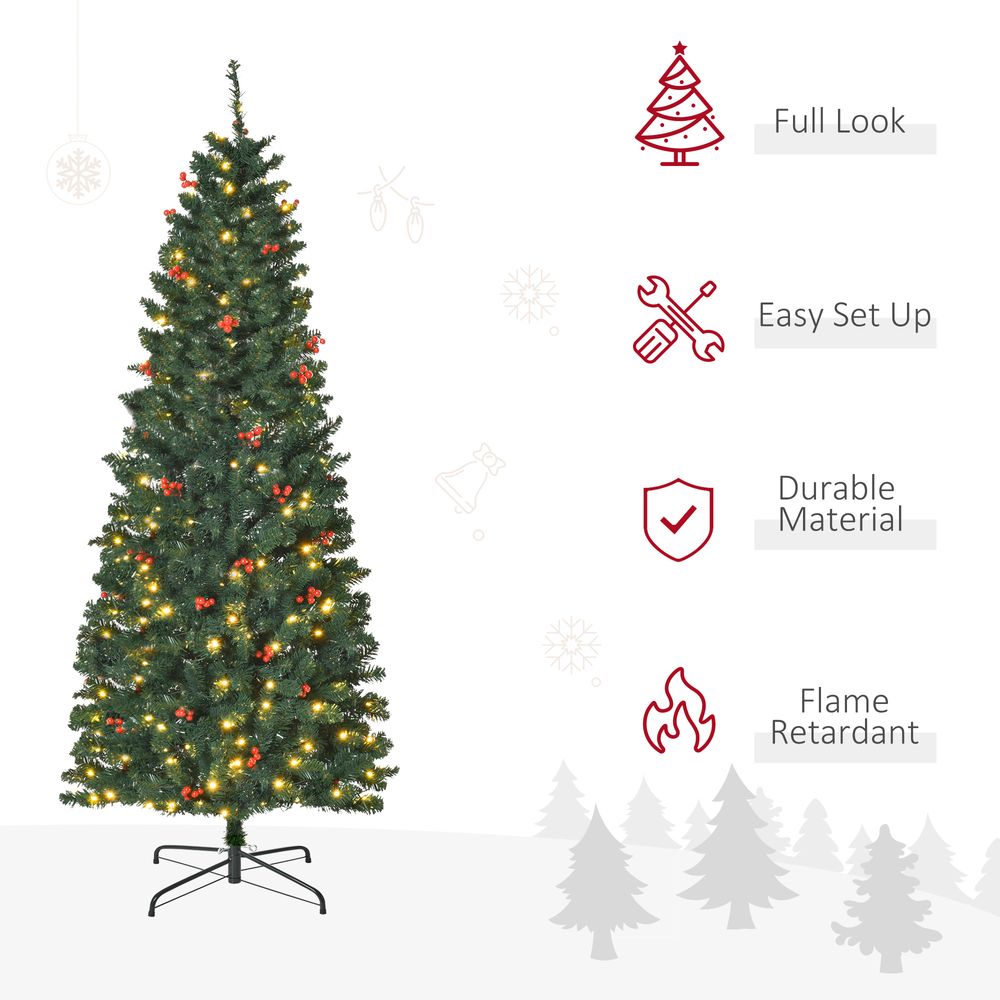 6ft Pre-Lit Artificial Pencil Christmas Tree with Warm White LEDs and Red Berries