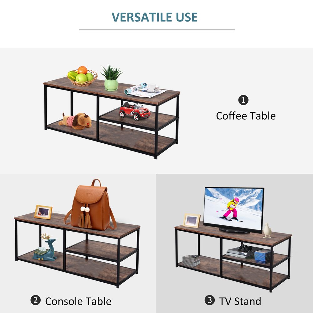 Steel Frame Industrial-Style TV Stand with Shelf, Black/Brown